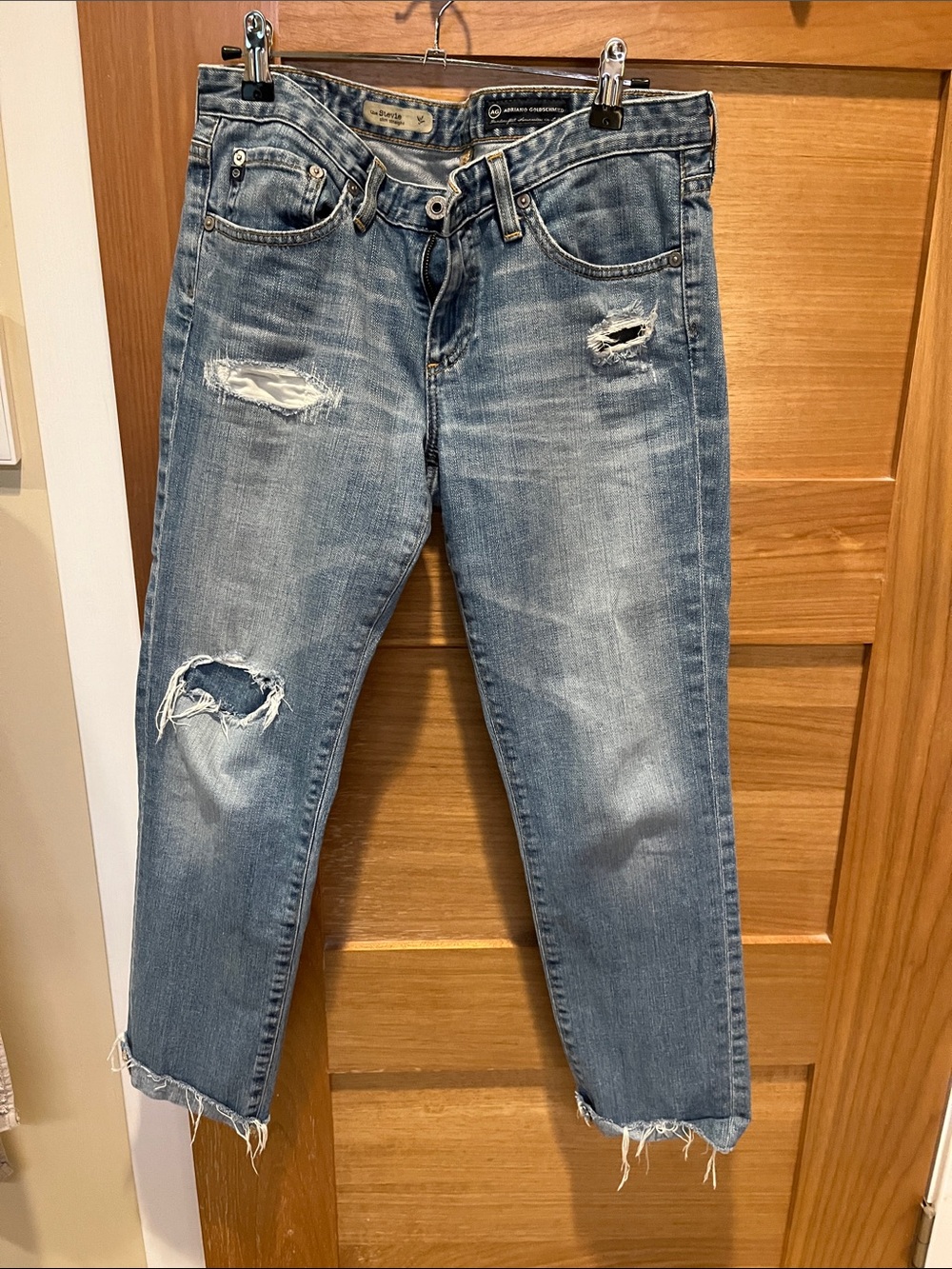 Ag Adriano Goldschmied Light Blue Distressed Cropped Jeans